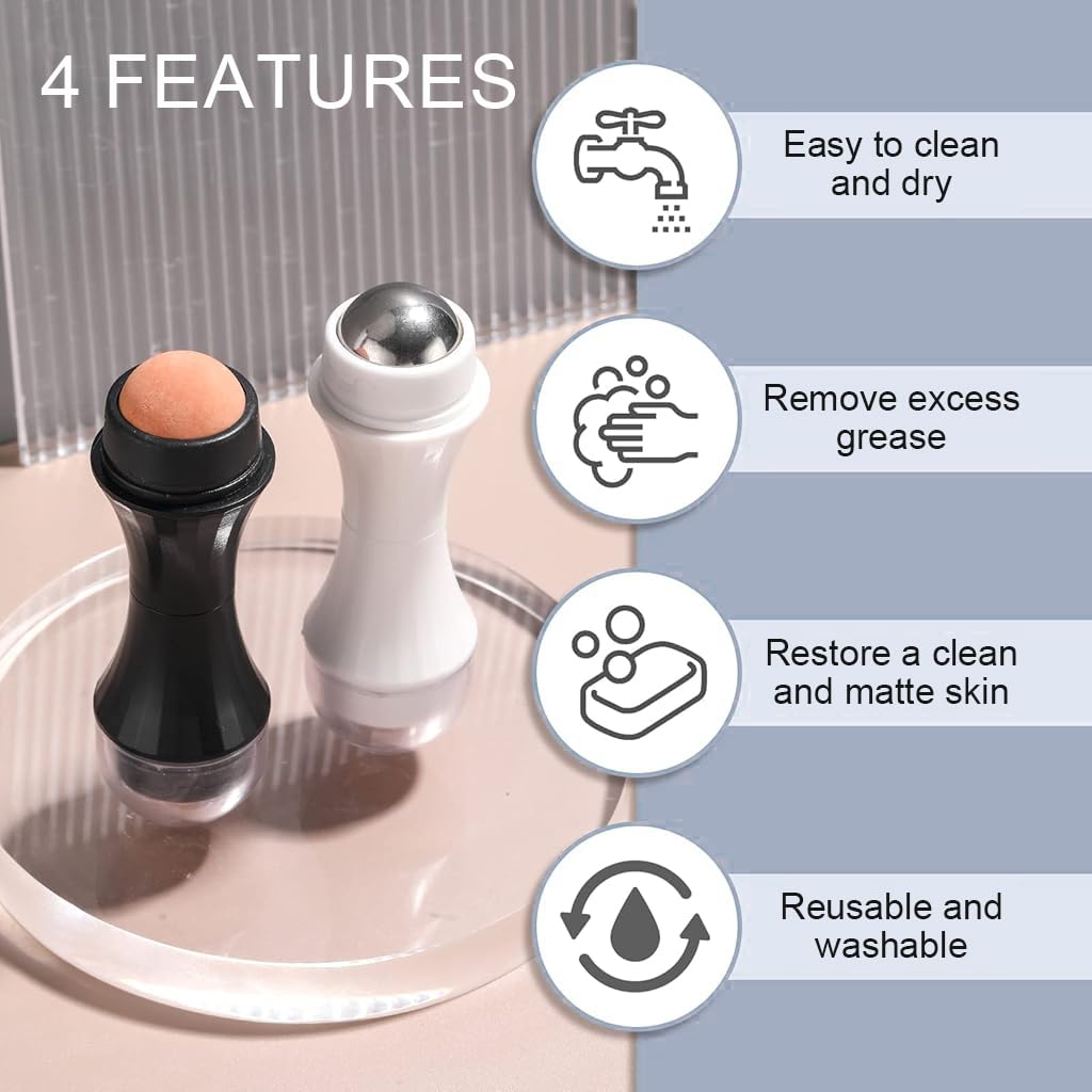 MAYCREATE 2Pcs Oil Absorbing Roller Blotting Paper for Oily Skin, Volcanic Stone Face Roller Oil Blotting Sheets for Face, Dual Head Natural Minerals Oil Control Facial Roller for Skin Massage MAYCREATE 2Pcs Oil Absorbing Roller Blotting Paper for Oily Skin, Volcanic Stone Face Roller Oil Blotting Sheets for Face, Dual Head Natural Minerals Oil Control Facial Roller for Skin Massage